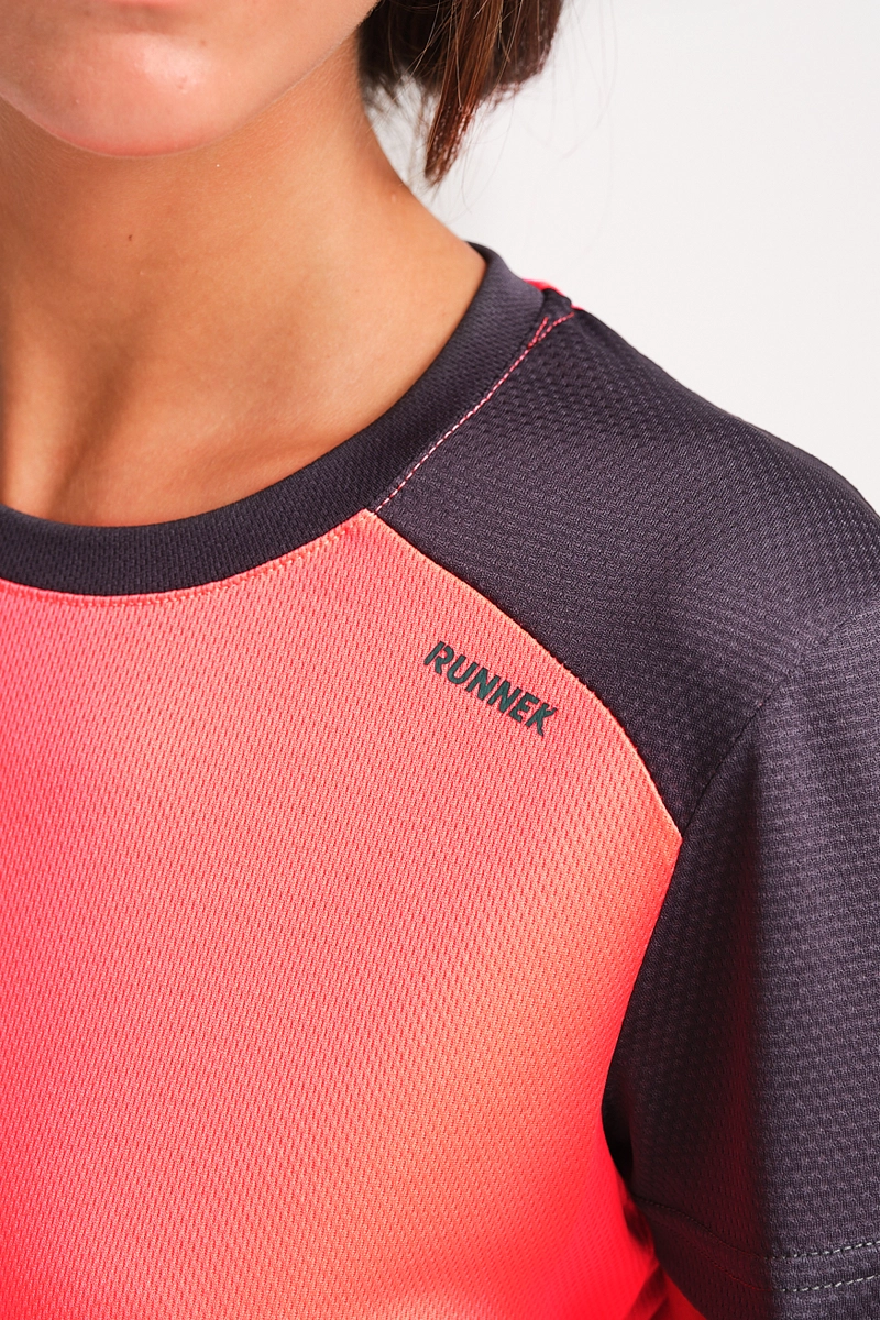 Camiseta Running Manga Corta Mujer Limit Coral Fl Or Gris D