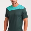 Maglia running tecnica manica corta Runnek Kross verde dark pro e turchese neon 01