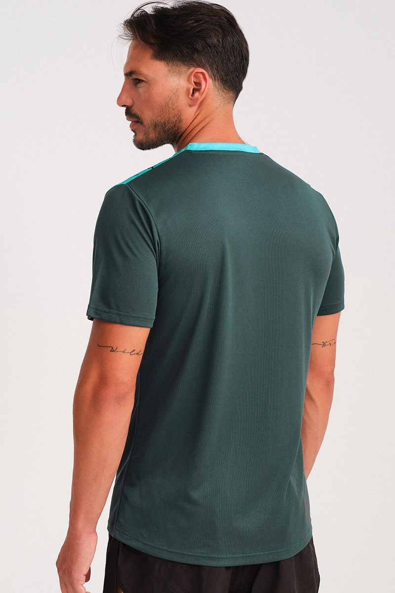 Maglia running tecnica manica corta Runnek Kross verde dark pro e turchese neon 01