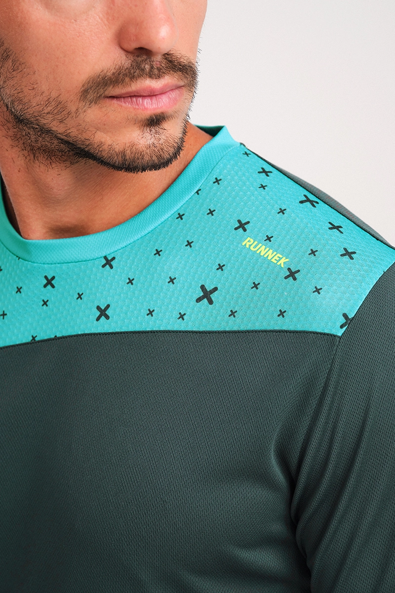 Camiseta Manga Corta Kross Verde Dark Pro Y Turquesa Ne N D